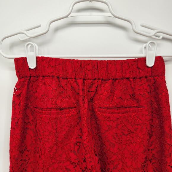 J. Crew Red Lace Floral Easy Skinny Pull On Ankle Pants Women's 00 - Picture 9 of 11
